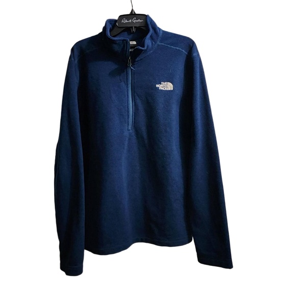 The North Face Sweater Mens Size Large Navy Blue Quarter Zip Logo Outdoor Sporty - Picture 1 of 14